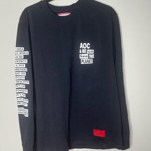 Black Long Sleeve AOC Tee with Bold White Text